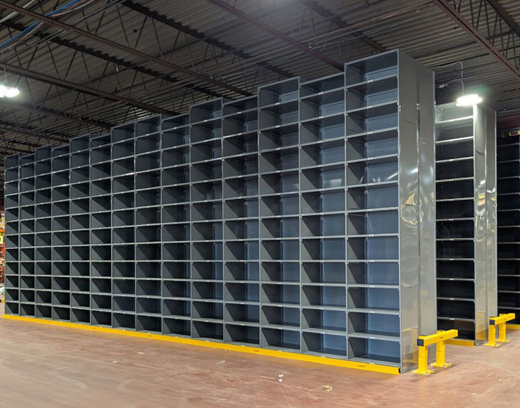 Multilevel Deluxe Industrial High Bay Shelving Back-To-Back Aisles