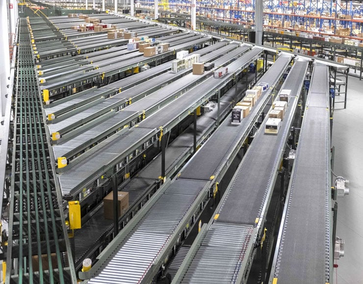 Narrow Belt Sortation Conveyor by Hytrol