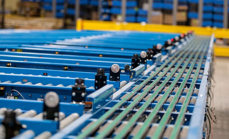 Narrow Belt Sortation Conveyor by Hytrol