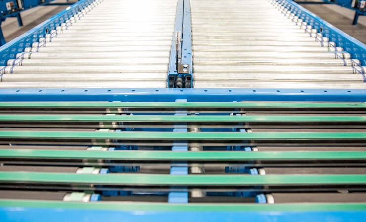 Narrow Belt Sortation Conveyor by Hytrol