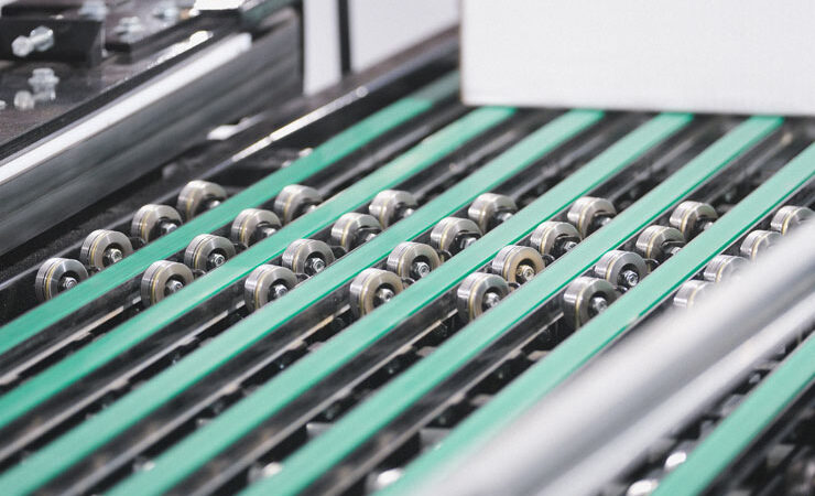 Narrow Belt Sortation Conveyor by Hytrol