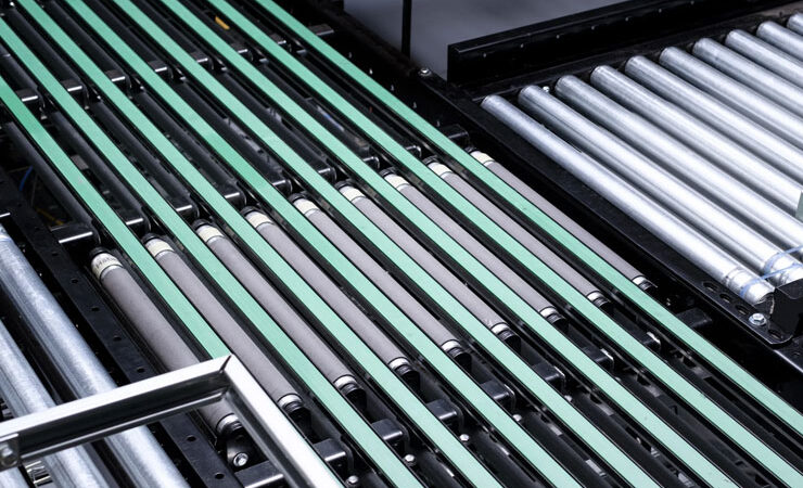 Narrow Belt Sortation Conveyor by Hytrol