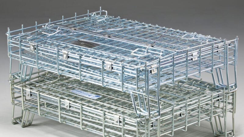 Folding Wire Containers - Collapsible containers for bulk storage.