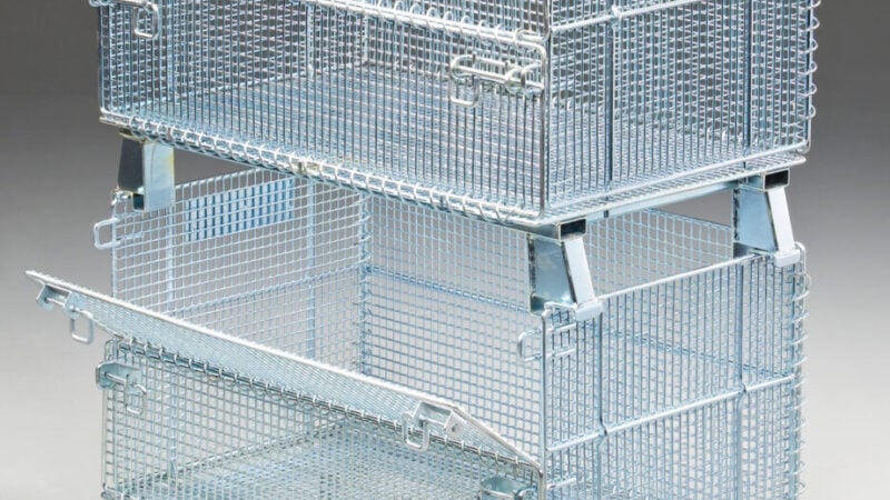 Folding Wire Containers - Stackable and collapsible containers for bulk storage.